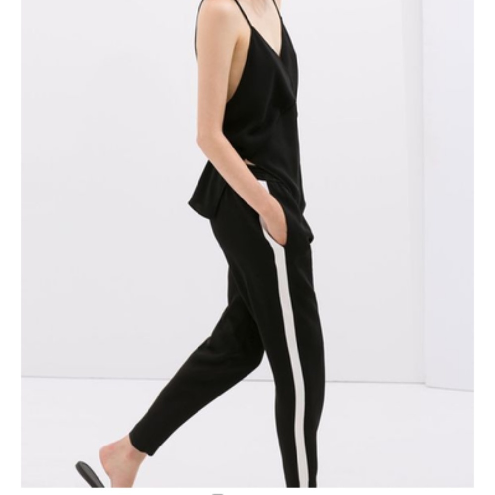 Zara Trouser Jogger Black with White Side Stripe
